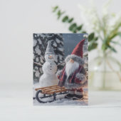 Niedliches Gnom in Santa-Kleidung mit Schlitten Postkarte (Stehend Vorderseite)