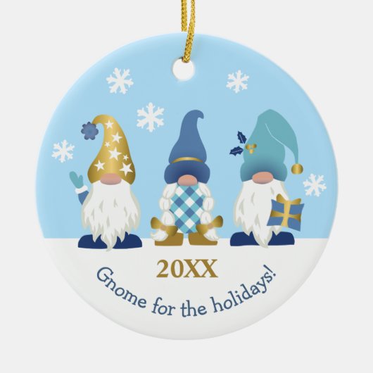 Niedliches Gnome für die Ferien Blue Gold Keramik Ornament (Vorne)