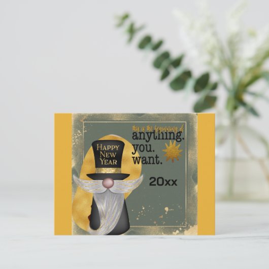 Niedliches Gnome-Gold-Glück - Neues Jahr 2025 Postkarte (Stehend Vorderseite)