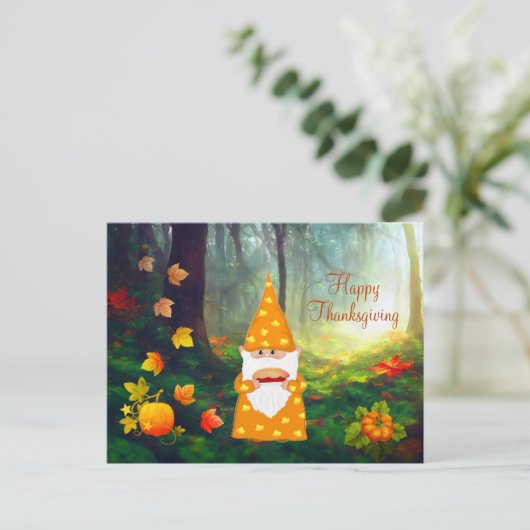 Niedliches Gnome, Herbstlaube und Pumpkins Postkarte (Stehend Vorderseite)