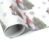 Niedliches Gnome House Tree Stars Muster Weihnacht Geschenkpapier (Rolleneckpunkt)