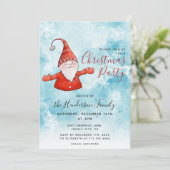 Niedliches Gnome in Red Blue Weihnachts-Party Einladung (Stehend Vorderseite)