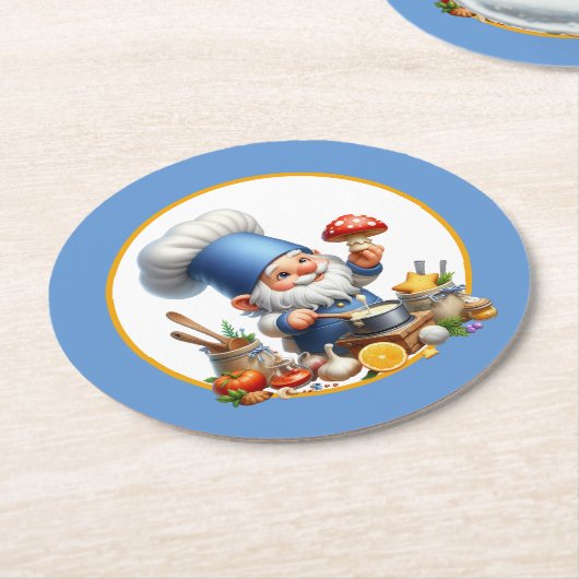 Niedliches Gnome Koch Potluck Partys Runder Pappuntersetzer (Angewinkelt)