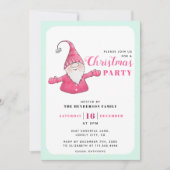 Niedliches Gnome Minze Grün und Rosa Weihnachtsfes Einladung (Vorderseite)