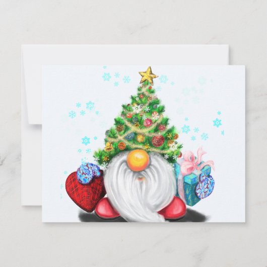 Niedliches Gnome mit Weihnachtsbaumhut und Geschen (Rückseite)