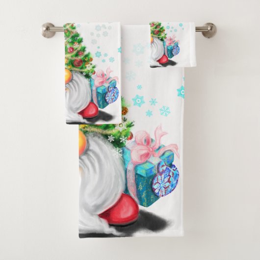 Niedliches Gnome mit Weihnachtsbaumhut und Geschen Badhandtuch Set (Insitu)