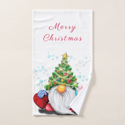 Niedliches Gnome mit Weihnachtsbaumhut und Geschen Badhandtuch Set (Handtuch)