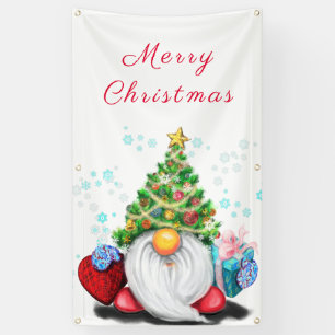 Niedliches Gnome mit Weihnachtsbaumhut und Geschen Banner