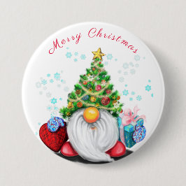 Niedliches Gnome mit Weihnachtsbaumhut und Geschen Button