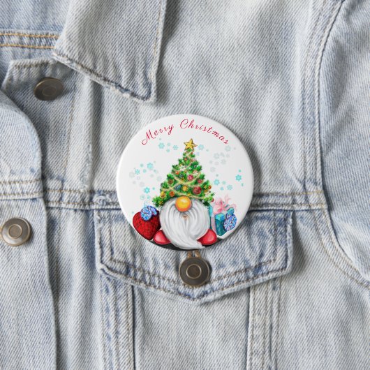 Niedliches Gnome mit Weihnachtsbaumhut und Geschen Button (Beispiel)