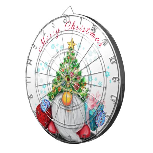 Niedliches Gnome mit Weihnachtsbaumhut und Geschen Dartscheibe (Vorderseite rechts)