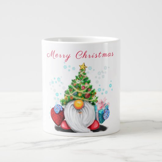 Niedliches Gnome mit Weihnachtsbaumhut und Geschen Jumbo-Tasse (Vorderseite)