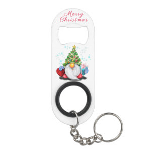 Niedliches Gnome mit Weihnachtsbaumhut und Geschen Mini Flaschenöffner