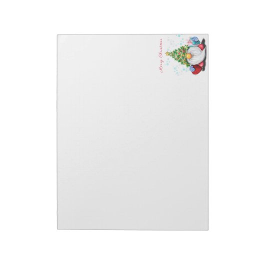 Niedliches Gnome mit Weihnachtsbaumhut und Geschen Notizblock (Rotiert)