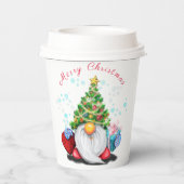 Niedliches Gnome mit Weihnachtsbaumhut und Geschen Pappbecher (Rückseite)
