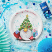 Niedliches Gnome mit Weihnachtsbaumhut und Geschen Pappteller (Party)