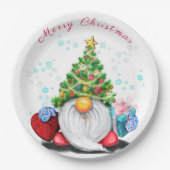 Niedliches Gnome mit Weihnachtsbaumhut und Geschen Pappteller (Vorderseite)