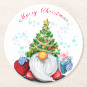 Niedliches Gnome mit Weihnachtsbaumhut und Geschen Runder Pappuntersetzer (Vorderseite)