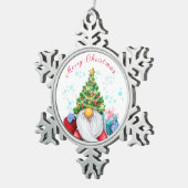 Niedliches Gnome mit Weihnachtsbaumhut und Geschen Schneeflocken Zinn-Ornament (Rechts)