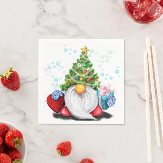 Niedliches Gnome mit Weihnachtsbaumhut und Geschen Serviette (Beispiel)