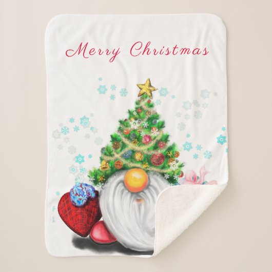 Niedliches Gnome mit Weihnachtsbaumhut und Geschen Sherpadecke (Vorderseite)
