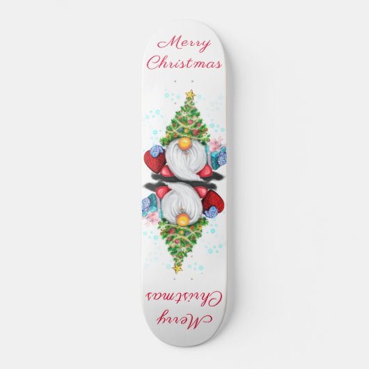 Niedliches Gnome mit Weihnachtsbaumhut und Geschen Skateboard (Vorderseite)