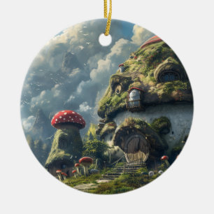 Niedliches Gnome, Pilzhaus Keramik Ornament