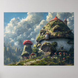 Niedliches Gnome, Pilzhaus Poster