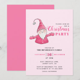 Niedliches Gnome Pink Weihnachtsfest Party Einladung