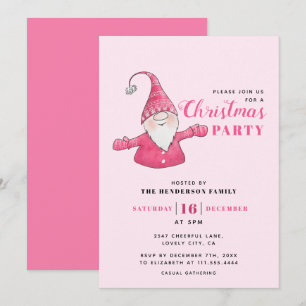 Niedliches Gnome Pink Weihnachtsfest Party Einladung