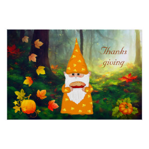 Niedliches Gnome, Pumpkins und Herbstlaub Erntedan Poster