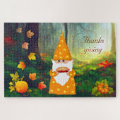Niedliches Gnome, Pumpkins und Herbstlaub Erntedan Puzzle (Horizontal)