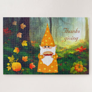 Niedliches Gnome, Pumpkins und Herbstlaub Erntedan Puzzle