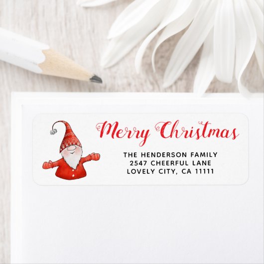 Niedliches Gnome Rot und Weiße Weihnachtsadresse (Insitu)