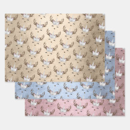 Niedliches Gold Blue Rose Gold Einhornmuster Geschenkpapier Set