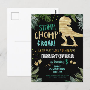 Niedliches Gold Dinosaurier Geburtstagsparty Postkarte