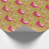 Niedliches Gold & Red Santa Sleida Kinder Weihnach Geschenkpapier (Ecke)