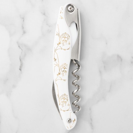 Niedliches Gold Schlaganfall Llama Weißes Muster Kellnermesser (Rückseite)