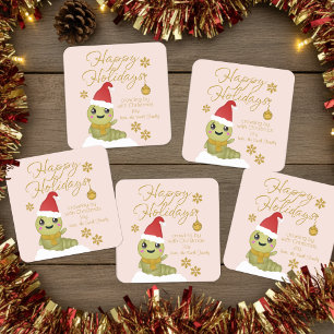 Niedliches Gold Script Cartoon Weihnachten Quadratischer Aufkleber