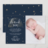 Niedliches Gold Star & Rainbow Baby Dusche Foto Dankeskarte (Vorne/Hinten)