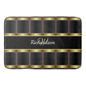 Niedliches Gold und Schwarz-Checked Mit Monogramm Badematte (Vorderseite)