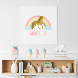 Niedliches Gold Unicorn Girl's Room Poster