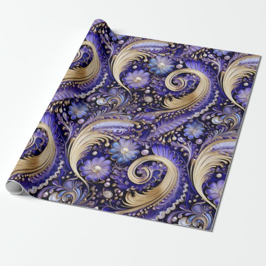 Niedliches Gold/Violet/Paisley Weihnachten Geschenkpapier (Ungerollt)