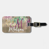 Niedliches Goldeinhorn-Glitzer-Tropfen-Monogramm Gepäckanhänger (Vorderseite horizontal)