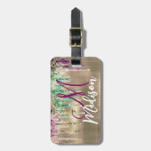 Niedliches Goldeinhorn-Glitzer-Tropfen-Monogramm Gepäckanhänger (Vorderseite vertikal)