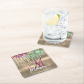 Niedliches Goldeinhorn-Glitzer-Tropfen-Monogramm Rechteckiger Pappuntersetzer (Vor Ort)