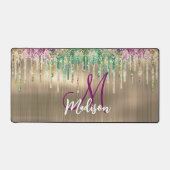 Niedliches Goldeinhorn-Glitzer-Tropfen-Monogramm Schreibtischunterlage (Vorderseite)