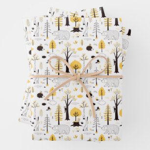 Niedliches Golden Woods Scene Muster Geschenkpapier Set