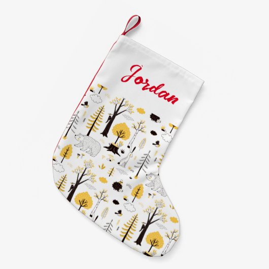 Niedliches Golden Woods Scene Muster Kleiner Weihnachtsstrumpf (Vorderansicht (hängend))