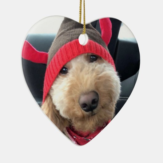 Niedliches Goldendoodle im Weihnachtsgeschäft Keramik Ornament (Rechts)